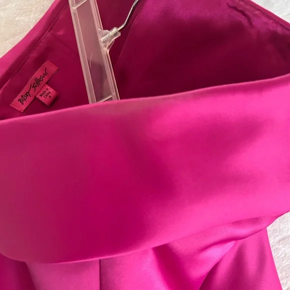 BETSEY JOHNSON VINTAGE HOT PINK STRAPLESS SATIN MINI DRESS SIZE 4 - Picture 11 of 12